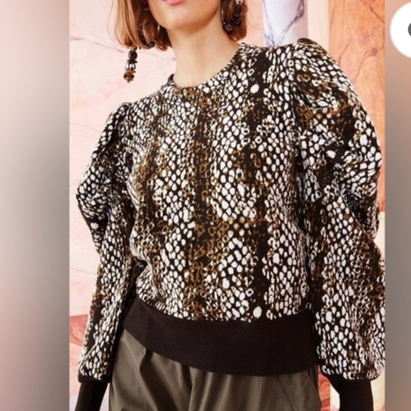 Ulla Johnson Gemma Pullover knit sweater brown Blanc Python Wool puff sleeve S - Picture 1 of 12